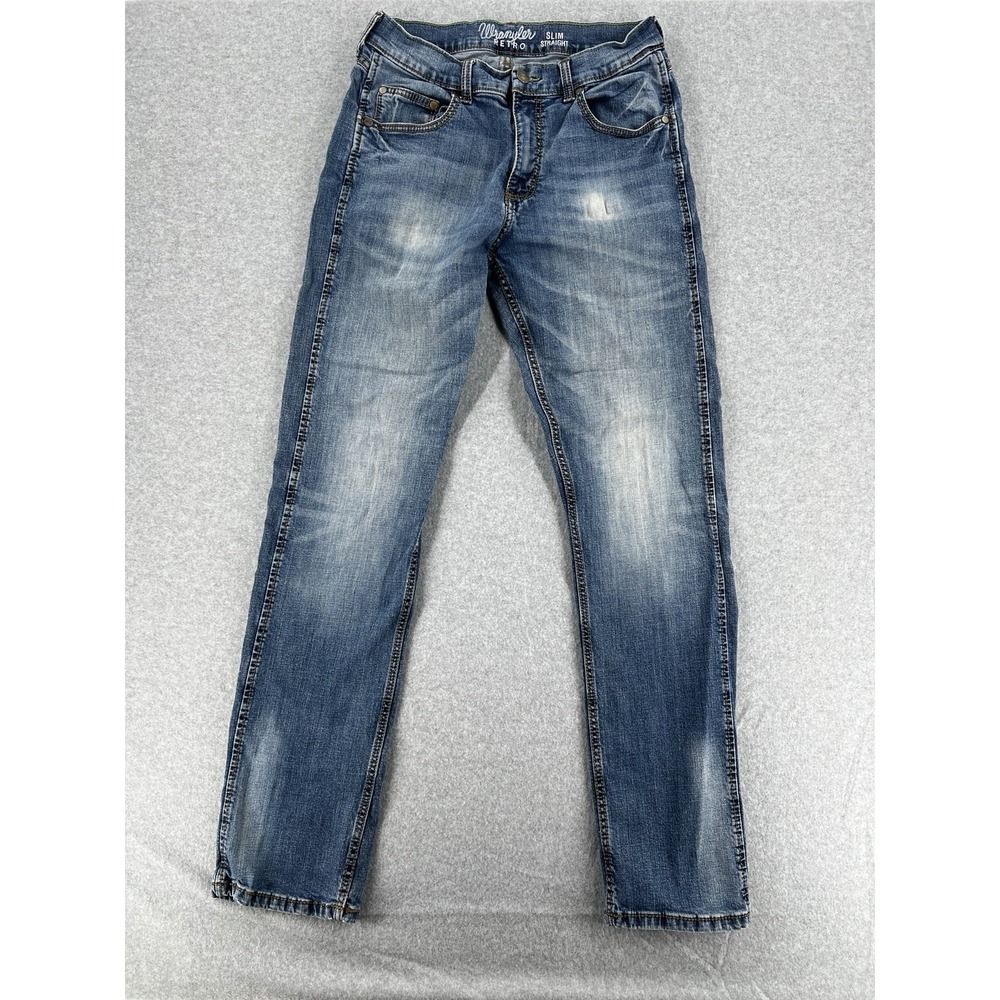 Wrangler Retro Slim Straight Jeans Mens 32x34 Blue Stretch Denim